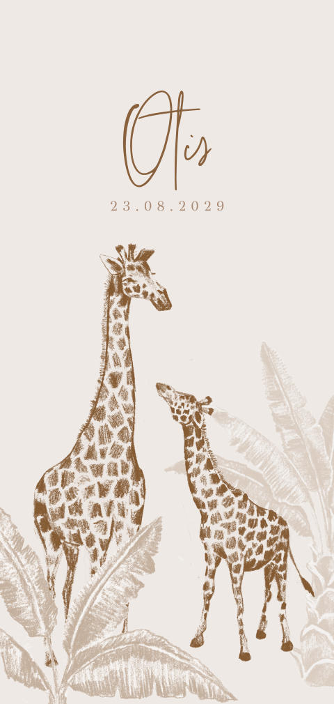 Geboortekaartje met ronde hoeken en getekende giraffen