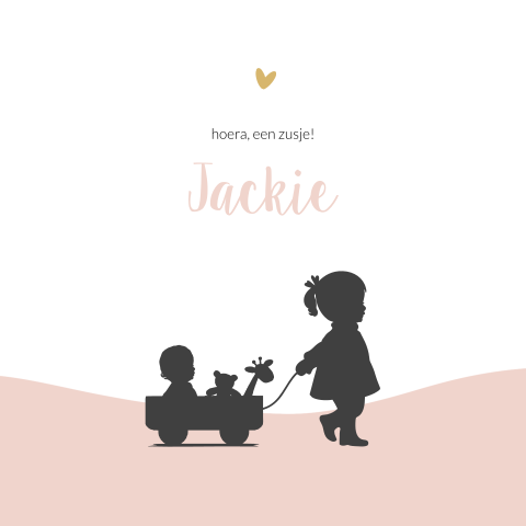 Silhouet geboortekaartje voor een meisje met een zus en een baby