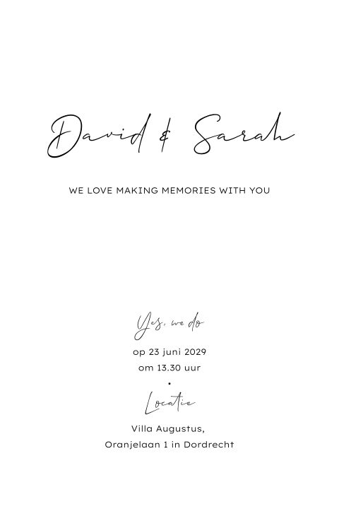 Minimalistische witte trouwkaart met typografie