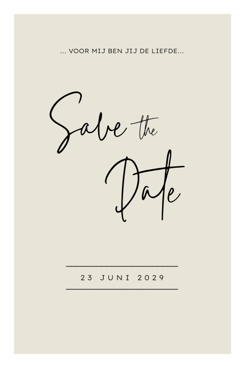 Moderne save the date kaart met crème achtergrond en mooie typografie