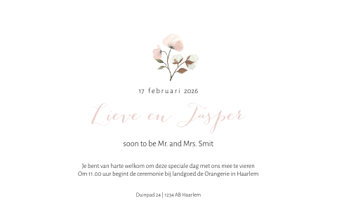 Romantische trouwkaart met kleine handgeschilderde bloemetjes