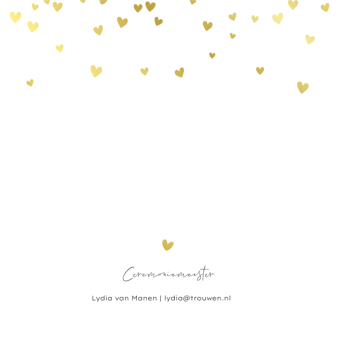 Stijlvolle trouwkaart met donkerblauwe achtergrond goudfolie hartjes