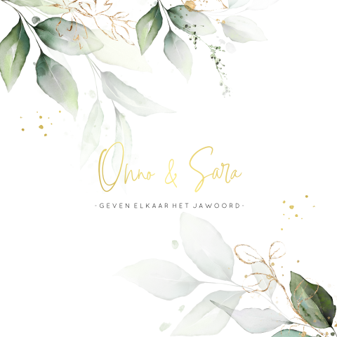 Romantische trouwkaart met waterverf bloemen en goudfolie
