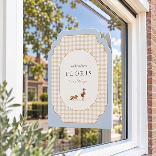 geboortekaartje jongen ruitjes illustratief